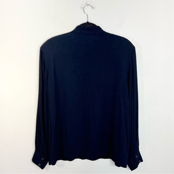 Vintage Canadian made black boxy mandarin collar long sleeve blouse 16 - Picture 5 of 12